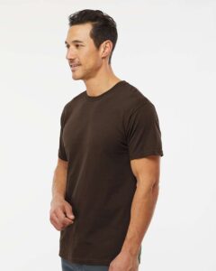 M&O 4800 Men’s Gold Soft Touch T-Shirt – Chocolate (on model side)