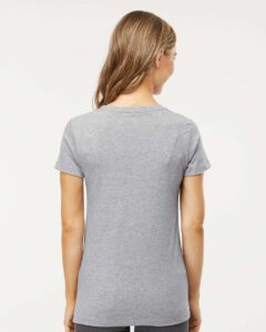 M&O 4810 Women’s Gold Soft Touch T-Shirt – Athletic Grey (on model back)