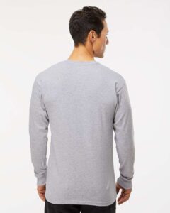 M&O 4820 Unisex Gold Soft Touch Long Sleeve T-Shirt – Athletic Grey (on model back)