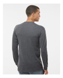 M&O 4820 Unisex Gold Soft Touch Long Sleeve T-Shirt – Dark Heather (on model back)