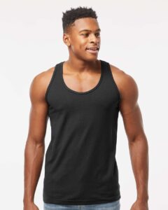 Tultex S105 Unisex Fine Jersey Tank Top – Black (on model)