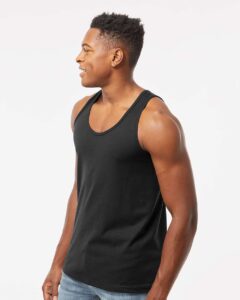 Tultex S105 Unisex Fine Jersey Tank Top – Black (on model side)