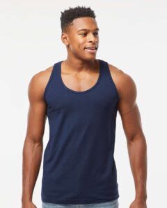Tultex S105 Unisex Fine Jersey Tank Top – Navy (on model)