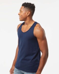 Tultex S105 Unisex Fine Jersey Tank Top – Navy (on model side)