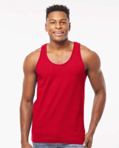 Tultex S105 Unisex Fine Jersey Tank Top – Red (on model)