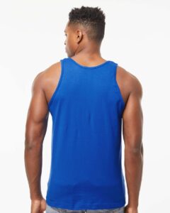 Tultex S105 Unisex Fine Jersey Tank Top – Royal (on model back)