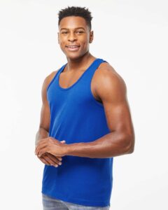 Tultex S105 Unisex Fine Jersey Tank Top – Royal (on model side)