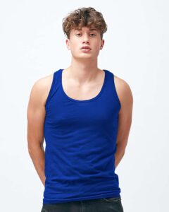 Tultex S105 Unisex Fine Jersey Tank Top – Royal (disc) (on model)