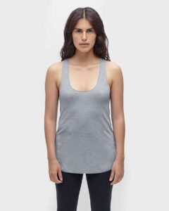 Los Angeles Apparel TR3008 Women’s USA-Made Triblend Racerback Tank Top – Athletic Grey (on model)