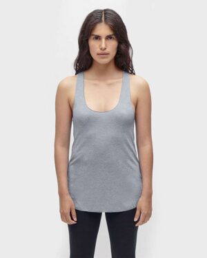 Los Angeles Apparel TR3008 Women’s USA-Made Triblend Racerback Tank Top – Athletic Grey (on model)