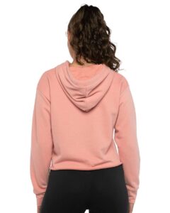 Next Level 9384 Women’s Laguna Sueded Raw Edge Crop Hoodie Sweatshirt – Desert Pink (on model back)