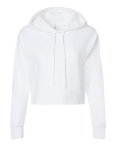Next Level 9384 Women’s Laguna Sueded Raw Edge Crop Hoodie Sweatshirt – White