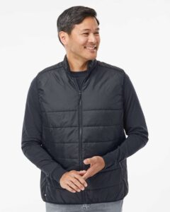Adidas A572 Men’s Puffer Full-Zip Vest – Black (on model)