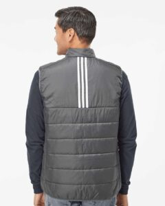 Adidas A572 Men’s Puffer Full-Zip Vest – Grey Five (on model back)