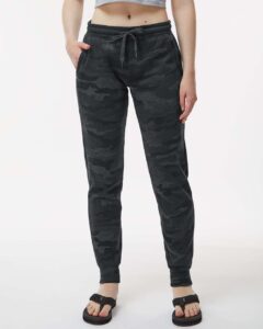 Independent Trading Co. PRM20PNT Women’s California Wave Wash Sweatpants – Black Camo Heather (on model)