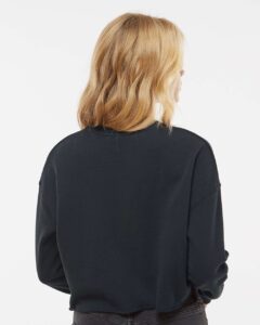 Independent Trading Co. AFX24CRP Women’s Lightweight Crop Crewneck Sweatshirt – Black (on model back)