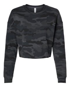 Independent Trading Co. AFX24CRP Women’s Lightweight Crop Crewneck Sweatshirt – Black Camo