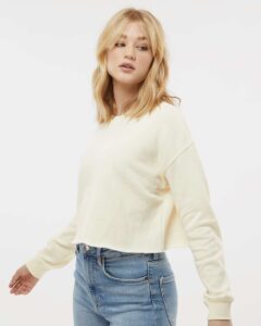 Independent Trading Co. AFX24CRP Women’s Lightweight Crop Crewneck Sweatshirt – Bone (on model side)