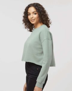 Independent Trading Co. AFX24CRP Women’s Lightweight Crop Crewneck Sweatshirt – Sage (on model side)