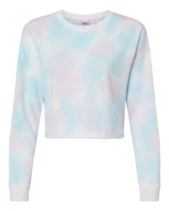 Independent Trading Co. AFX24CRP Women’s Lightweight Crop Crewneck Sweatshirt – Tie Dye Cotton Candy