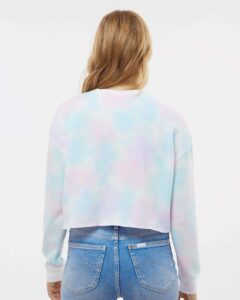 Independent Trading Co. AFX24CRP Women’s Lightweight Crop Crewneck Sweatshirt – Tie Dye Cotton Candy (on model back)