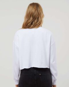 Independent Trading Co. AFX24CRP Women’s Lightweight Crop Crewneck Sweatshirt – White (on model back)