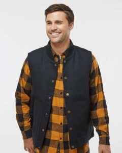 Independent Trading Co. EXP560V Men’s Insulated Canvas Workwear Vest – Black (on model)