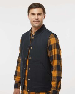 Independent Trading Co. EXP560V Men’s Insulated Canvas Workwear Vest – Black (on model side)