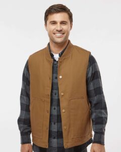Independent Trading Co. EXP560V Men’s Insulated Canvas Workwear Vest – Saddle (on model)