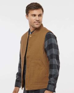 Independent Trading Co. EXP560V Men’s Insulated Canvas Workwear Vest – Saddle (on model side)