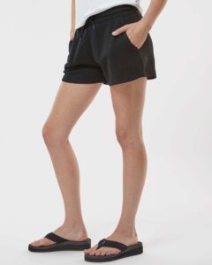 Independent Trading Co. PRM20SRT Women’s Lightweight California Wave Wash Fleece Shorts – Black (on model side)