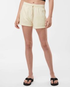 Independent Trading Co. PRM20SRT Women’s Lightweight California Wave Wash Fleece Shorts – Bone (on model)