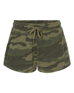 Independent Trading Co. PRM20SRT Women’s Lightweight California Wave Wash Fleece Shorts – Forest Camo Heather