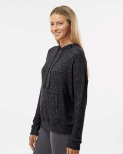 Boxercraft BW1501 Women’s Cuddle Fleece Hooded Sweatshirt – Black Heather (on model side)