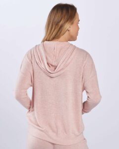 Boxercraft BW1501 Women’s Cuddle Fleece Hooded Sweatshirt – Blush Heather (on model back)