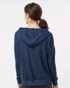 Boxercraft BW1501 Women’s Cuddle Fleece Hooded Sweatshirt – Navy Heather (on model back)