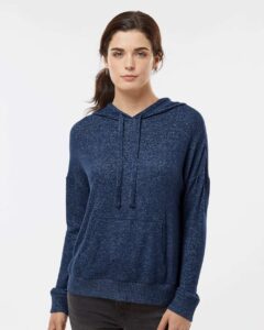 Boxercraft BW1501 Women’s Cuddle Fleece Hooded Sweatshirt – Navy Heather (on model)