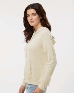 Boxercraft BW1501 Women’s Cuddle Fleece Hooded Sweatshirt – Oatmeal Heather (on model side)
