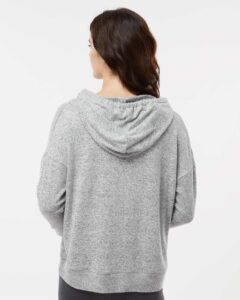 Boxercraft BW1501 Women’s Cuddle Fleece Hooded Sweatshirt – Oxford Heather (on model back)