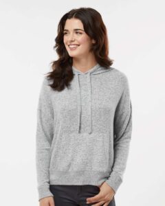 Boxercraft BW1501 Women’s Cuddle Fleece Hooded Sweatshirt – Oxford Heather (on model)