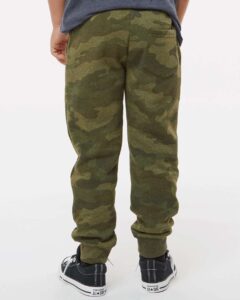 Independent Trading Co. PRM16PNT Youth Lightweight Special Blend Sweatpants – Forest Camo Heather (on model back)