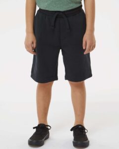 Independent Trading Co. PRM16SRT Youth Lightweight Special Blend Fleece Shorts – Black (on model)