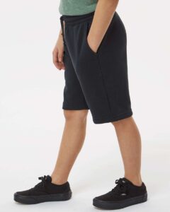 Independent Trading Co. PRM16SRT Youth Lightweight Special Blend Fleece Shorts – Black (on model side)