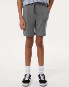 Independent Trading Co. PRM16SRT Youth Lightweight Special Blend Fleece Shorts – Nickel (on model)
