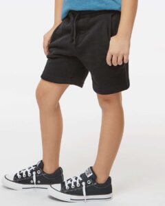 Independent Trading Co. PRM11SRT Toddler Lightweight Special Blend Fleece Shorts – Black (on model side)
