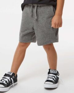 Independent Trading Co. PRM11SRT Toddler Lightweight Special Blend Fleece Shorts – Nickel (on model side)
