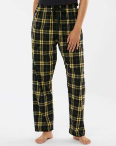 Boxercraft BW6620 Women’s Haley Flannel Pants – Black/ Gold (on model)