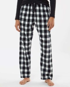 Boxercraft BW6620 Women’s Haley Flannel Pants – Black/ White Buffalo Plaid (on model)