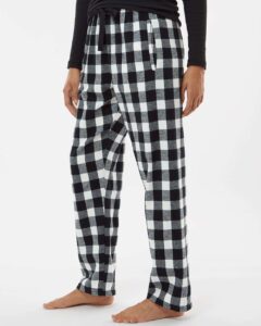 Boxercraft BW6620 Women’s Haley Flannel Pants – Black/ White Buffalo Plaid (on model side)