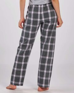 Boxercraft BW6620 Women’s Haley Flannel Pants – Charcoal Lavender Tomboy Plaid (on model back)